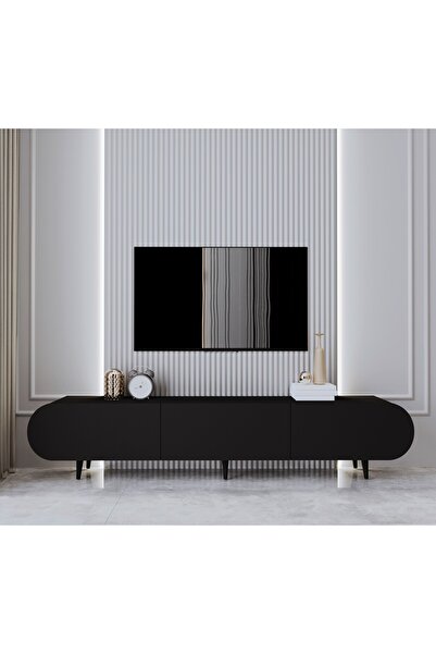 enwood Regulus Siyah Mdf 3 Kapaklı Ahşap Ayaklı 180 Cm Modern Tv Ünitesi