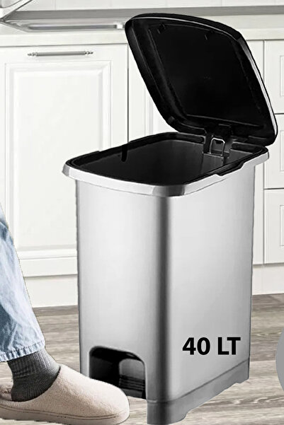 EFFE HOME Pedal Plastic Trash Can for Bathroom and Kitchen (Without Inner Bucket) Metallic Gray