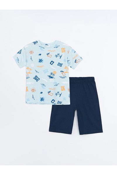 LC Waikiki Set de pijamale pentru băiat cu gât crew cu pantaloni scurți