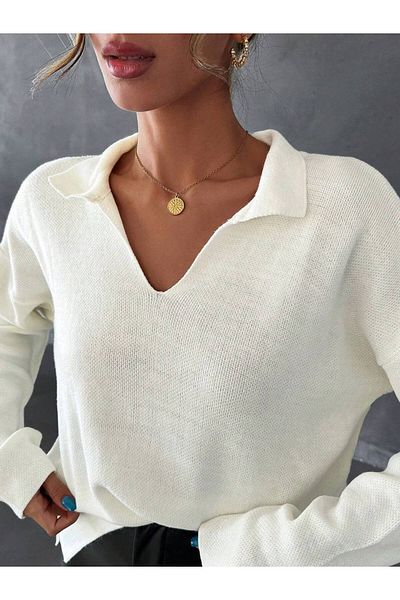 ÇEÇİM PULOVER DE TRICOT DE FEMEI CU GÂTUL ÎN V ZYN-58762
