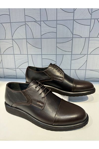 Anıl Ayakkabı St 1017 Brown Print Λεπτομέρεια Γνήσιο δέρμα με χοντρή σόλα Ανδρικά κλασικά casual καθημερινά παπούτσια