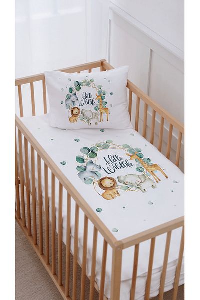 Lilabio 100% Cotton Park Bed Crib Duvet Cover Set (70X120) Wildlife