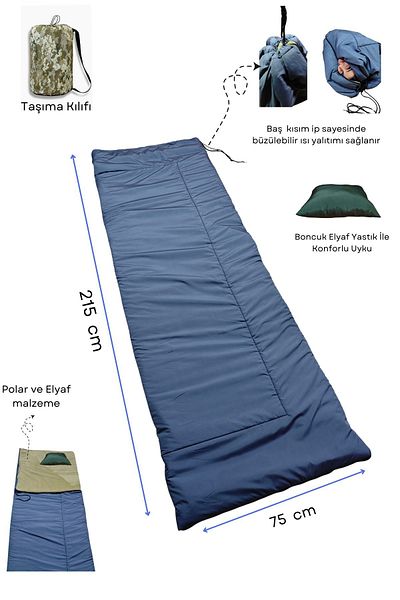 Med Online Waterproof Sleeping Bag - 215×75 Cm, -20 Degree, 200 Gr Fiber/Fleece Camping & Earthquake