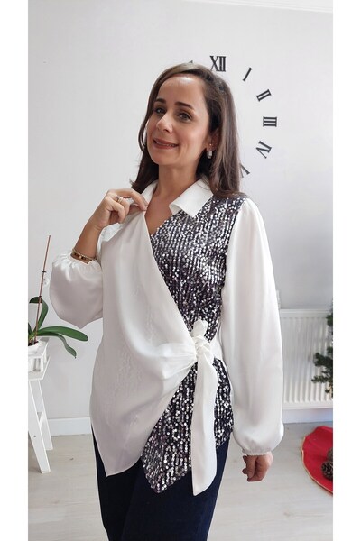 Butik PAYET DETAYLI SATEN GÖMLEK