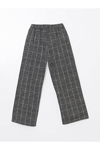 LC Waikiki Gray Plaid Girl's Trousers with Elastic Waist