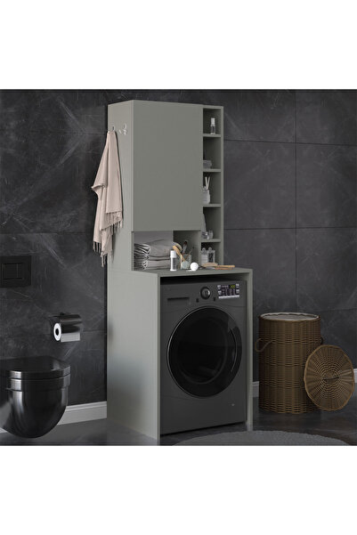 asratrend Asra Trend MDF Çamaşır Makinesi Üstü Banyo Dolabı - Kapaklı Depolam...
