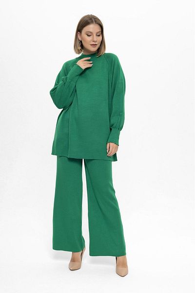 ÇAĞLA MODA 06 Navy Blue Knitwear Suit Balloon Sleeve