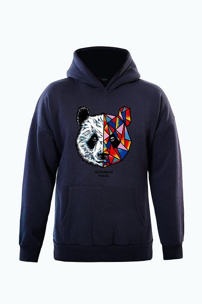 SOFTWAY Unisex Oversize Heiparman Panda με στάμπα φούτερ με κουκούλα Fleece - Navy Blue