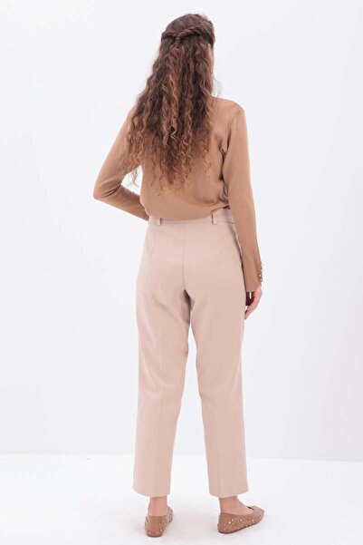 ALLDAY Μπεζ-Στολισμένο παντελόνι καρότο με κάλυμμα τσέπης