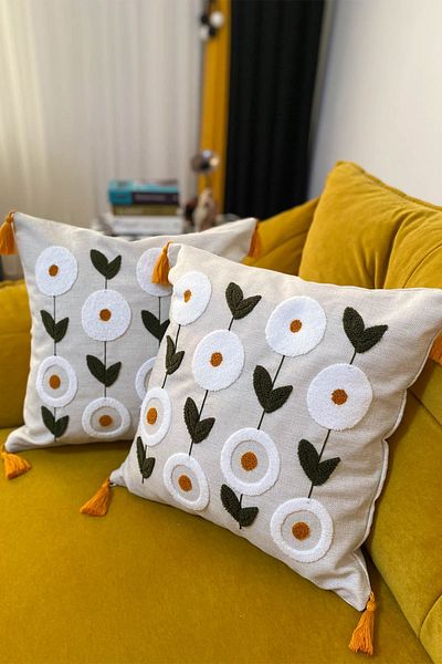 e-Bizz Store Punch Embroidered 2 Pieces Throw Pillow Cover