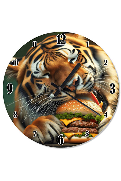 karizmart ساعة حائط بتصميم النمر الآكل برجر