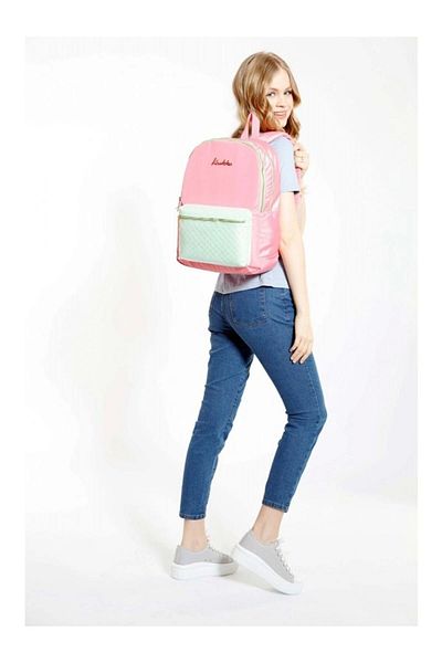 starnewstore Rucsac pentru școală și zi cu zi, roz strălucitor, verde apă - fetiță - trandafir matlasat