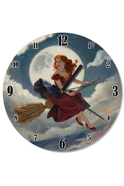 karizmart Woman Flying on a Broomstick Design Wall Clock