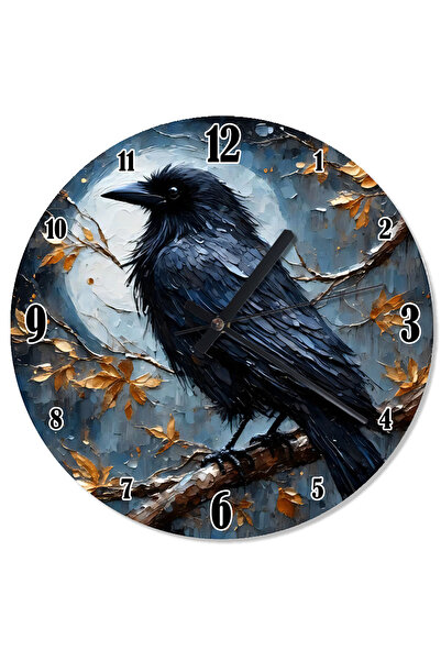 ekart ساعة حائط صامتة تحمل غرابًا على فرع