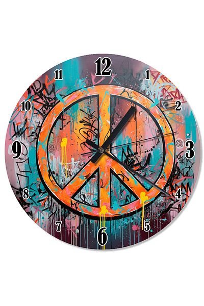 karizmart Peace Sign Drawing Flowery Wall Clock
