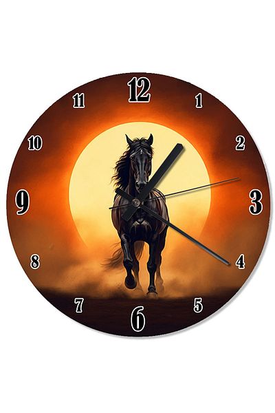 karizmart Black Horse Design Wall Clock at Sunrise