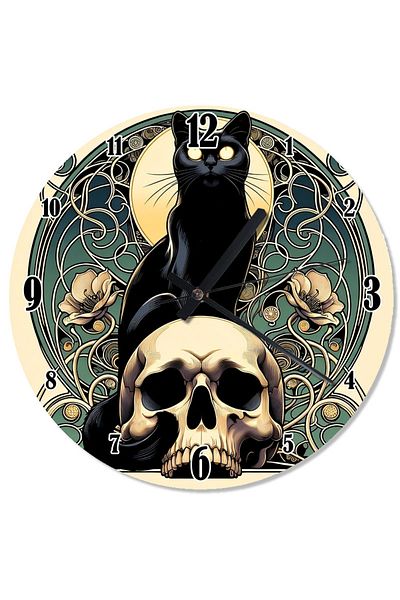 karizmart Skull and Black Cat Special Design Wall Clock