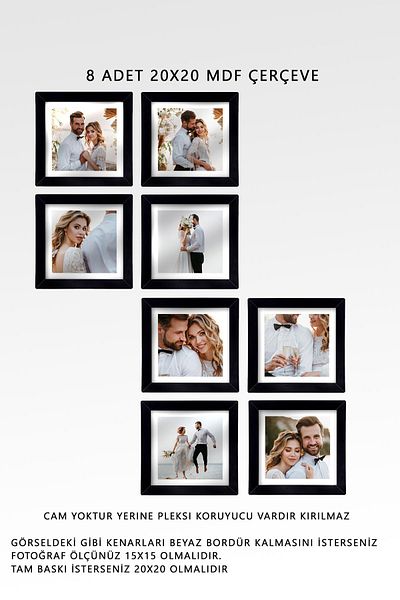 Bytwo 8 Pieces 20x20 FRAME BLACK SQUARE SET FRAME ON THE WALL OR ON THE TABLE