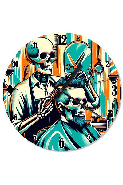 karizmart Skull Barber Design Patterned Wall Clock
