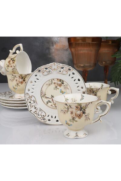 Kosova flower Sarı Kahve fincan takımı