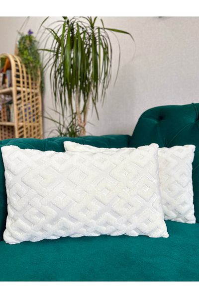 Cottella 2-Piece Bohemian Special Design Punch Pattern Ecru Lining Thick Decorative Throw Pillow Cover 28X50 cm