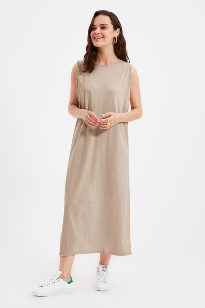 Trendyol Modest Black and Stone Colored 2-Pack 100% Cotton Dress - Tctaw22Uk0110