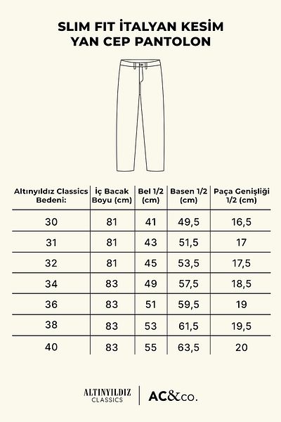 AC&Co / Altınyıldız Classics Men's Beige Slim Fit Italian Cut Side Pocket Stretchy Casual Pants