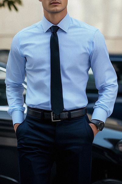 Edit by Trendyol Blue Slim Fit Easy-Iron Men's Striped Smart Shirt Tedaw25Go00016