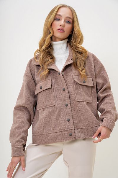 Trend Alaçatı Stili Women's Milk Coffee Lined Double Pocket Stamp Jacket Alc-X13269