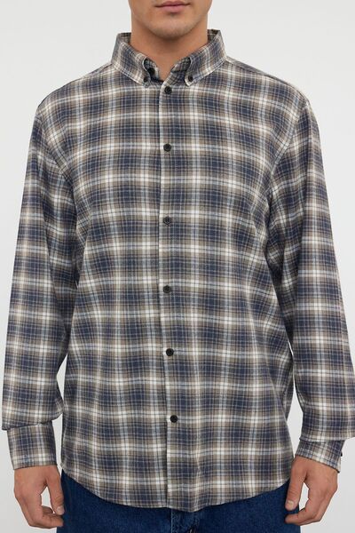 Trendyol Collection Indigo Regular Fit καρό μοτίβο ξυλοκόπος φανελένιο πουκάμισο TMNAW25GO00007