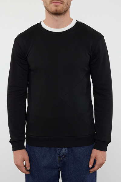 Trendyol Collection Black Basic Sweatshirt with Textured Panel Detail - Regular Fit Tmnaw25Sw00149