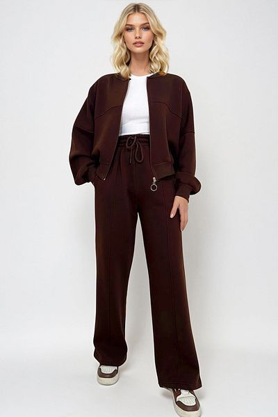 Trend Alaçatı Stili Set dámských teplákových kalhot Crew Neck 3 Yarn – zip Alc-X13284