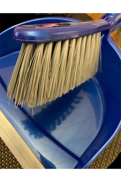 RENKYAPI Blue Broom with Large Brush Plastic - Handheld Cleaning Brush with Shovel Chamber