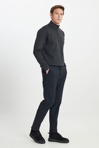 ALTINYILDIZ CLASSICS Men's Black Slim Fit Slim Fit Waist Tie Side Pocket Stretchy Casual Pants