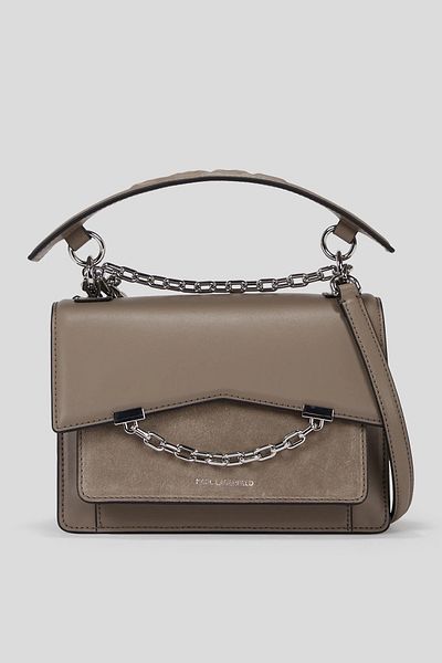Karl Lagerfeld Suede + Leather Beige Women's 15X37X9.5 cm Shoulder Bag 246W3040