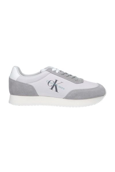 Calvin Klein Herren-Sneaker mit Markenlogo, Schnürung, rutschfeste Sohle, grau-weiß, YM0YM00746-0IX