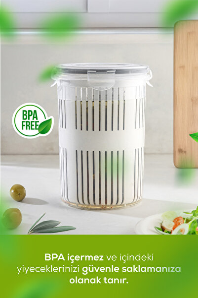 Vienev 2li 1,5 Litre Süzgeçli Saklama Kabı Zeytinlik Turşuluk