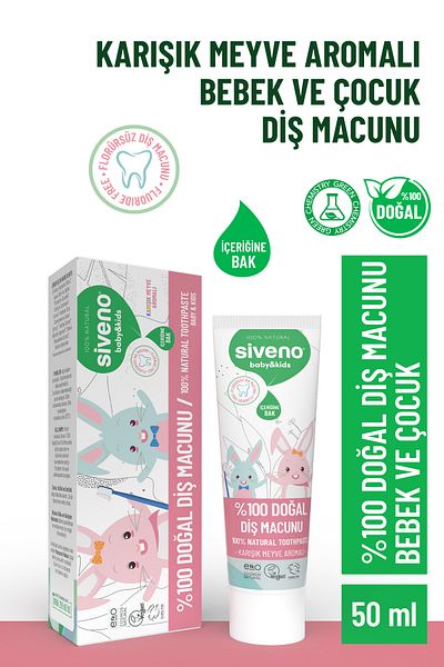 Siveno 50 ml 100% Natural Toothpaste - Mixed Fruit Flavor, Fluoride-Free for Baby and Child