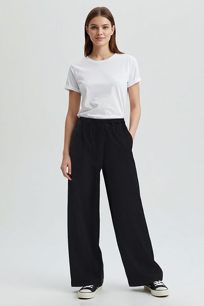 Trendyol Collection Blugi negri cu talie elastică cu talie înaltă, cu picioare extra largi TWOSS25JE00037