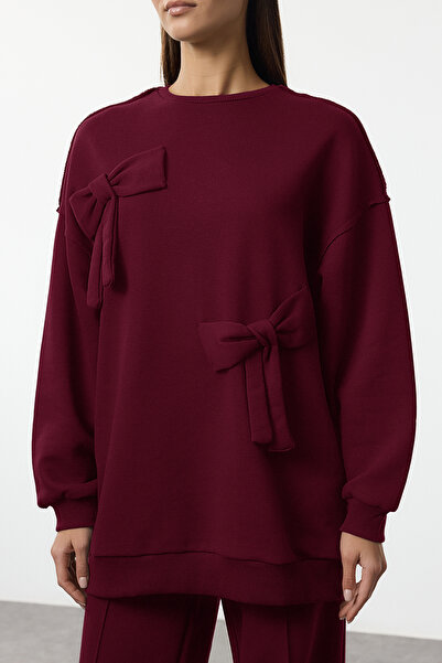 Trendyol Modest Claret Red Ribbon Λεπτομερές σετ φόρμας Oversize TCTAW25US00119