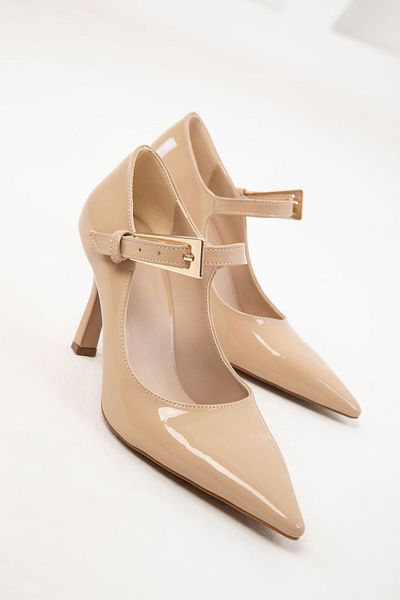 SOHO Beige Patent Leather Classic Women's Heeled Shoes - 20174