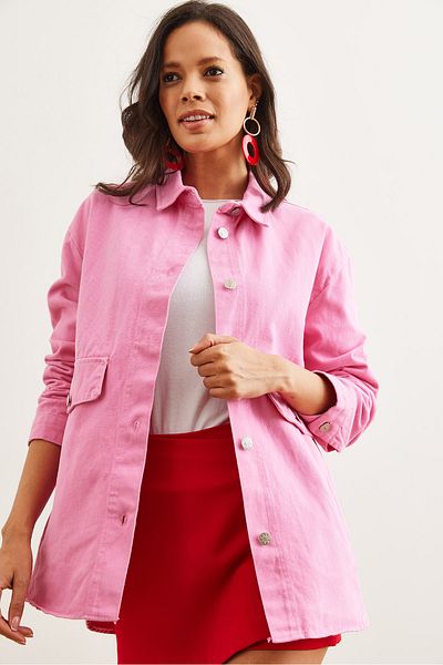Olalook Women's Pink Hidden Pocket Cotton Gabardine Shirt Gml- 19001271