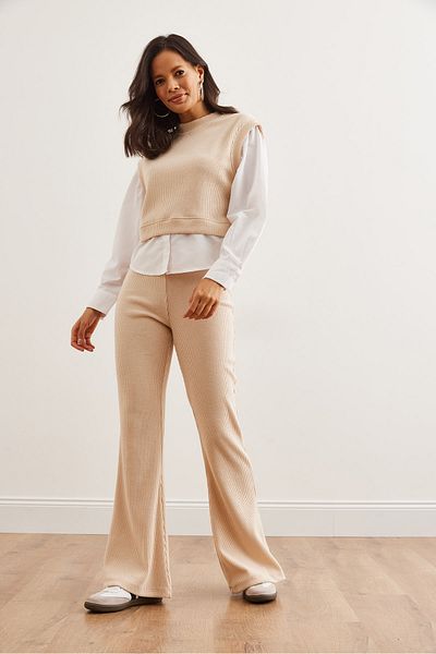 Olalook Women's Stone Top Shirt Detail Blouse Bottom Spanish Leggings Suit Tkm- 19000334