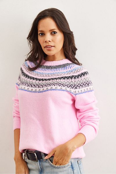 Olalook Candy Pink Patterned Soft Women's Knitwear Sweater - Kzk- 19000846