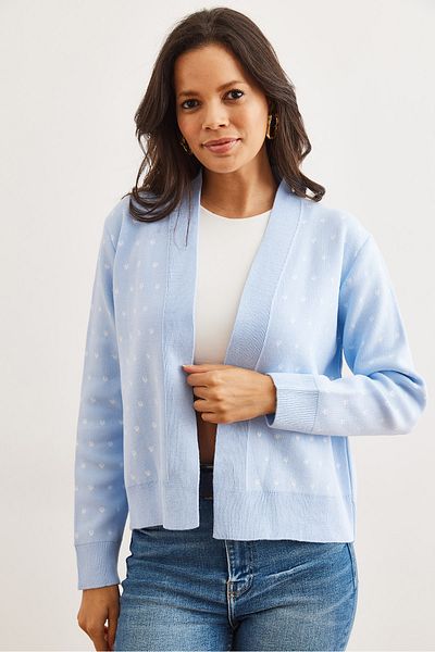 Olalook Γυναικεία Baby Blue Heart Λεπτομερή πλεκτή ζακέτα με χοντρή ζώνη HRK- 19000295