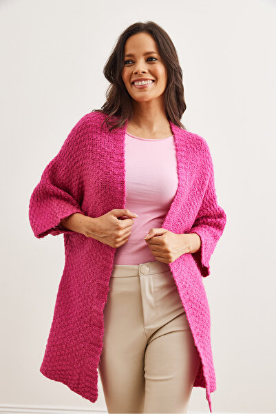 Olalook Women's Fuchsia Honeycomb Soft Textured Knitwear Cardigan Hrk- 19000328