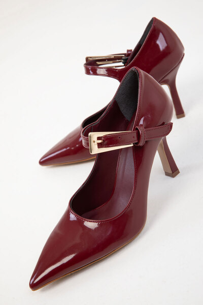 SOHO Claret Red Patent Leather Women's Classic Heeled Shoes - 20174 Model