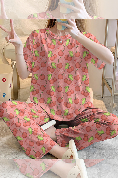 PEMBİŞ HOMEWEAR CherryLove Supersoft Pidžama Set Kratkih Rukava Osnovni Singl...