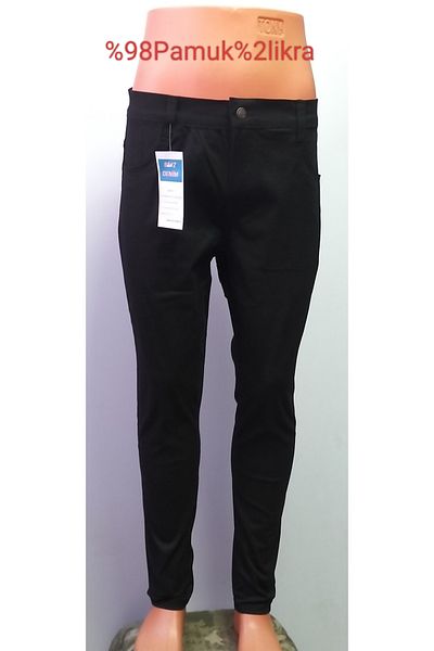 BeyzDenim Black Cotton Gabardine Lycra Large Size Skinny Leg Trousers