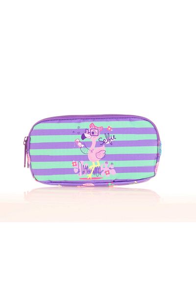 KAUKKO Geantă creion pentru copii cu model flamingo cu 3 compartimente - L8148